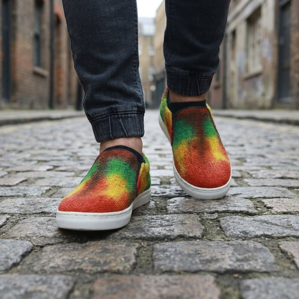 Rasta Tie-Dye Hemp Slip-On Shoes – Organic Casual Footwear