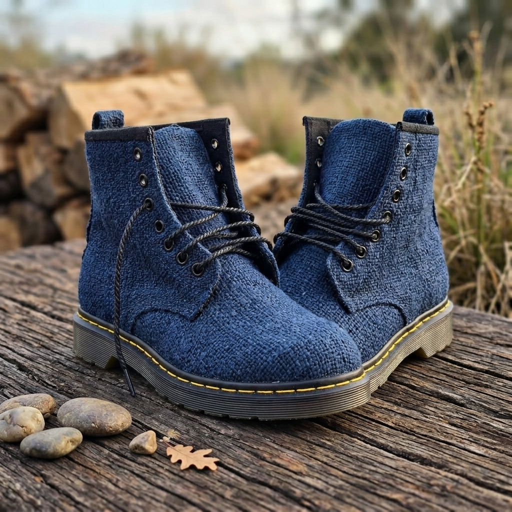 Hemp Hiking Boots (Blue) – Rugged Ankle High Outdoor Footwear