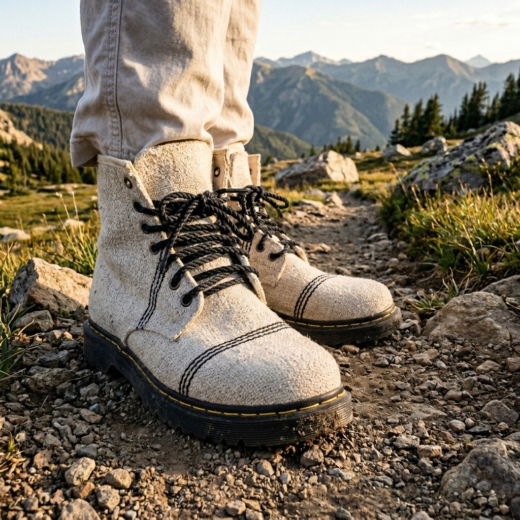 Natural White Hemp Boots – Organic Ankle-High Lace-Up Footwear