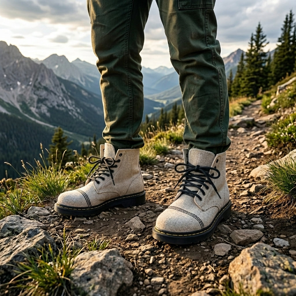 Natural White Hemp Boots – Organic Ankle-High Lace-Up Footwear