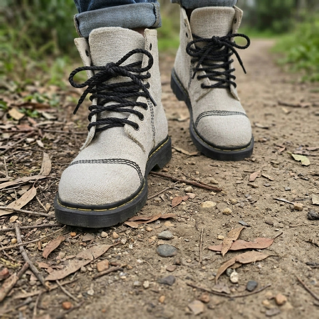 Natural White Hemp Boots – Organic Ankle-High Lace-Up Footwear