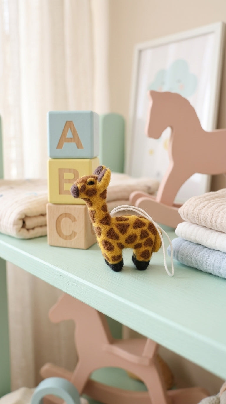 Handmade Felt Giraffe Ornament – Wool Safari Animal Decoration