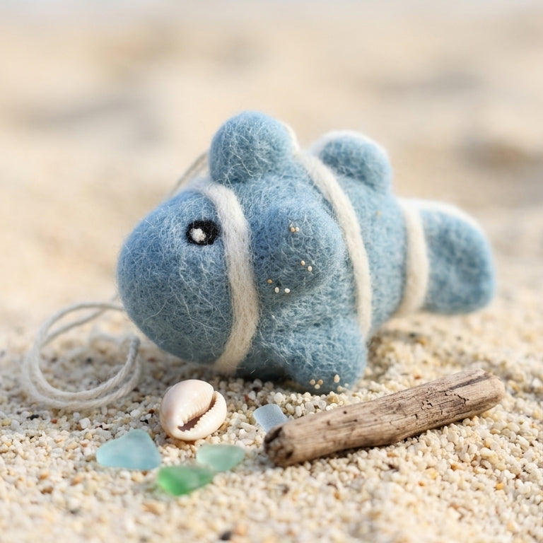 Handmade Felt Whale Ornament – Wool Ocean Animal Decoration