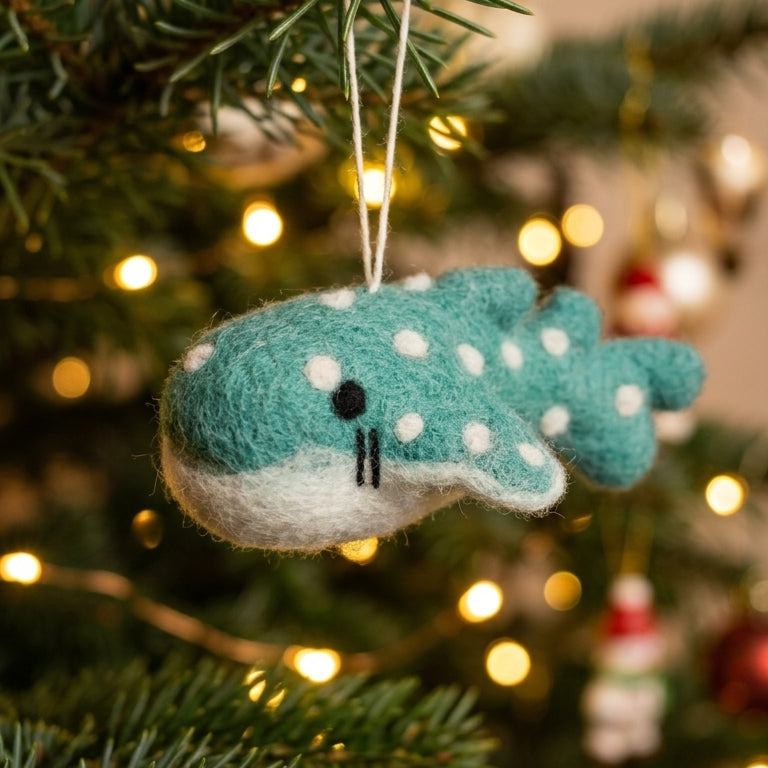 Handmade Felt Whale Ornament – Wool Ocean Animal Decoration