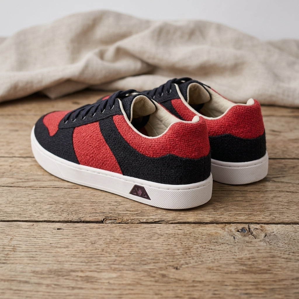 Red & Black Hemp Sneakers – Organic Lace-Up Casual Shoes