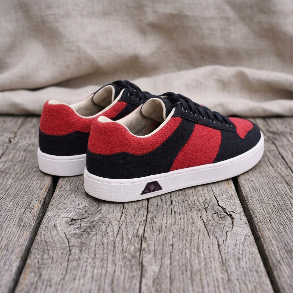 Red & Black Hemp Sneakers – Organic Lace-Up Casual Shoes