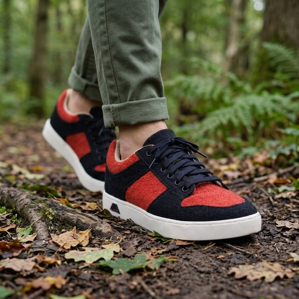 Red & Black Hemp Sneakers – Organic Lace-Up Casual Shoes