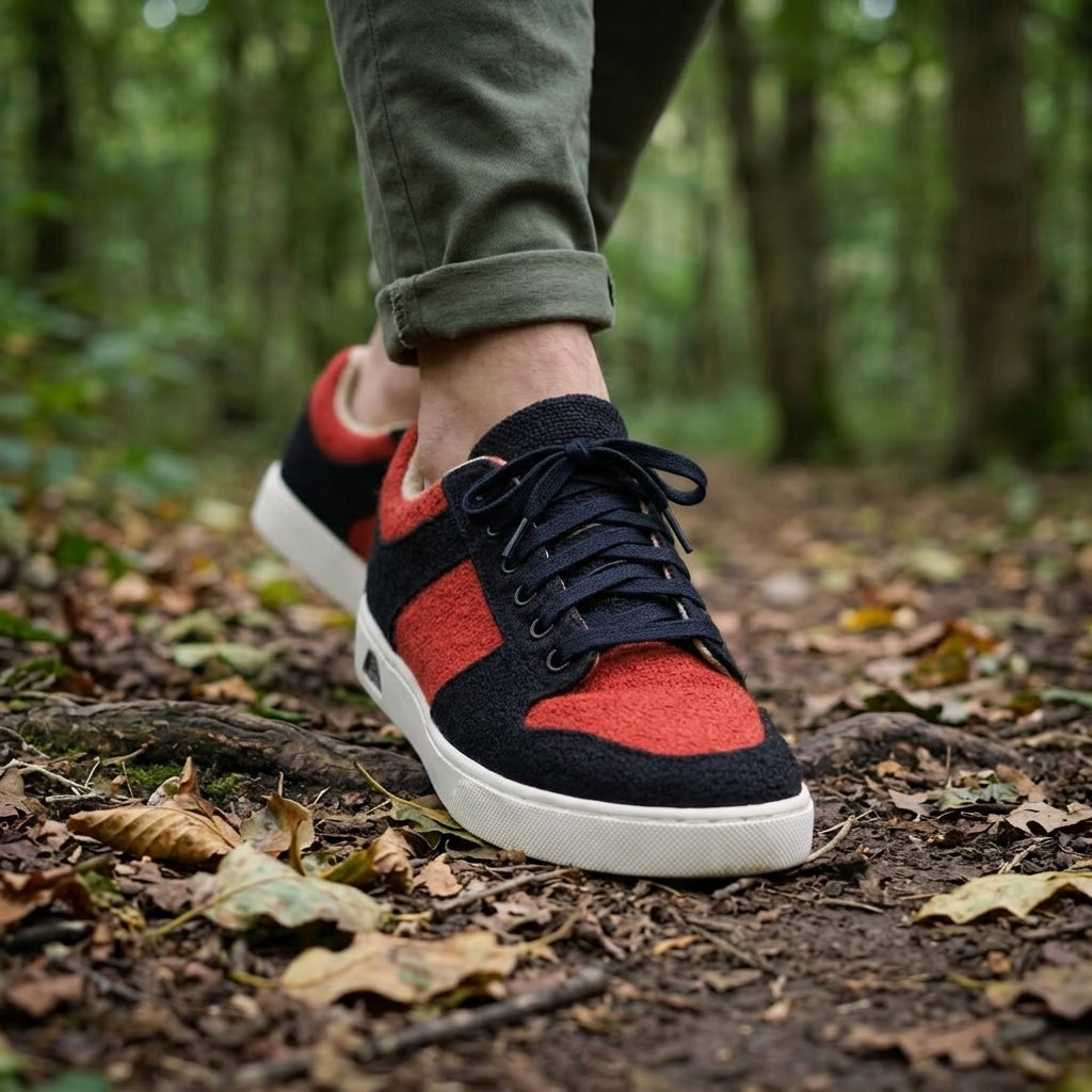 Red & Black Hemp Sneakers – Organic Lace-Up Casual Shoes