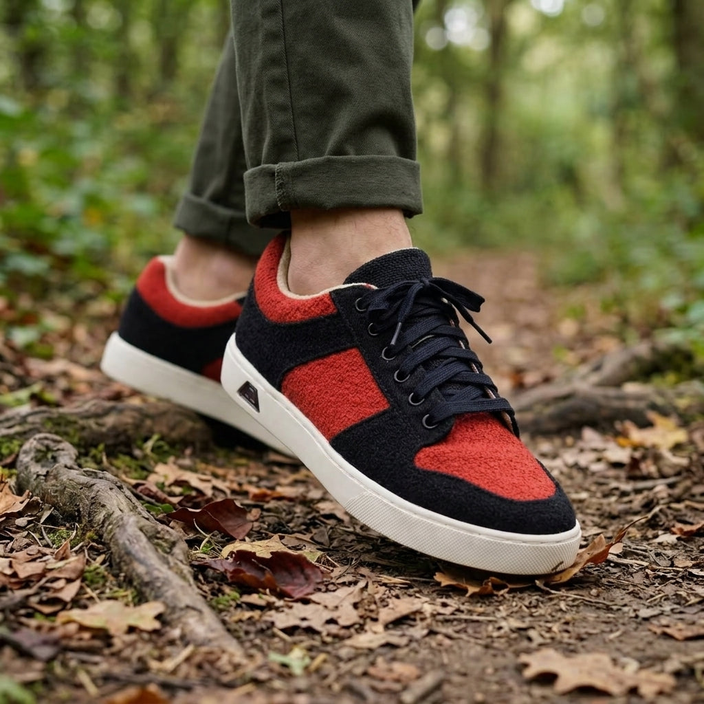 Red & Black Hemp Sneakers – Organic Lace-Up Casual Shoes