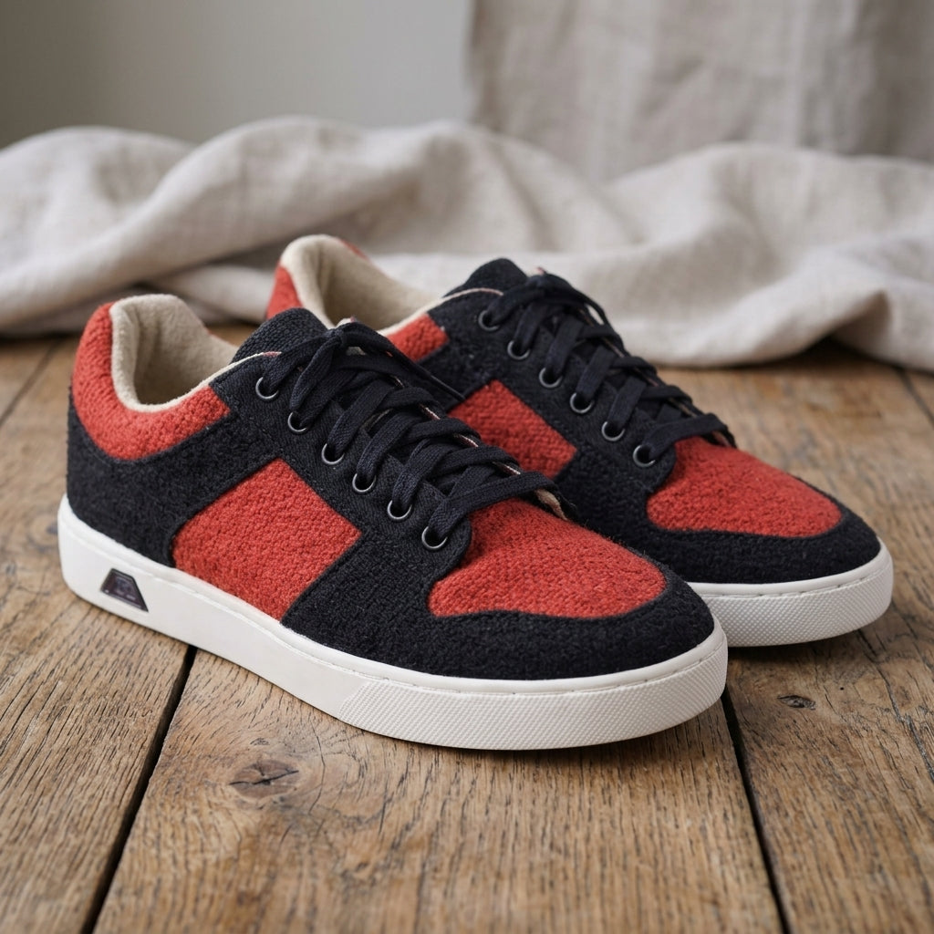 Red & Black Hemp Sneakers – Organic Lace-Up Casual Shoes
