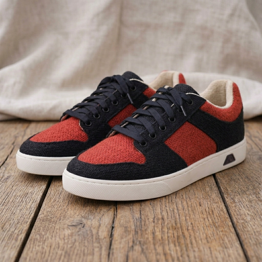 Red & Black Hemp Sneakers – Organic Lace-Up Casual Shoes