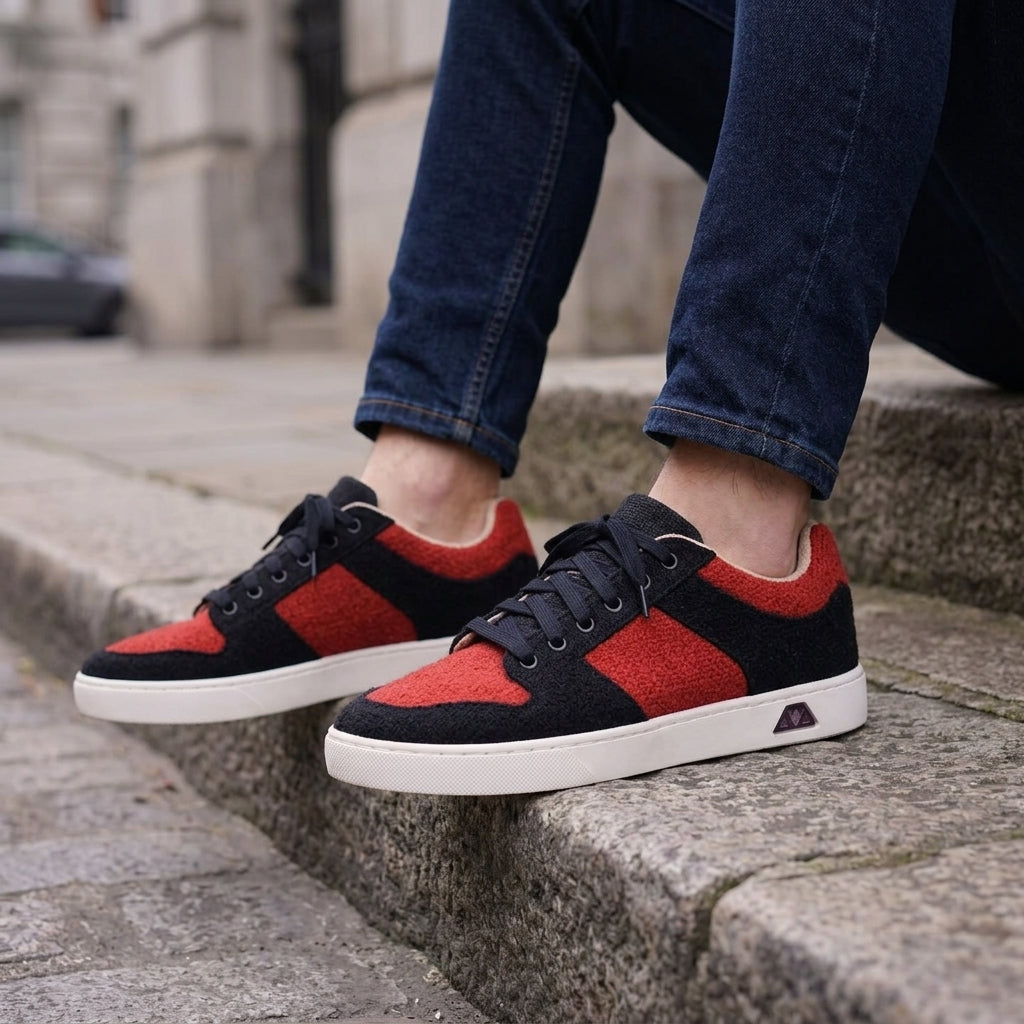 Red & Black Hemp Sneakers – Organic Lace-Up Casual Shoes
