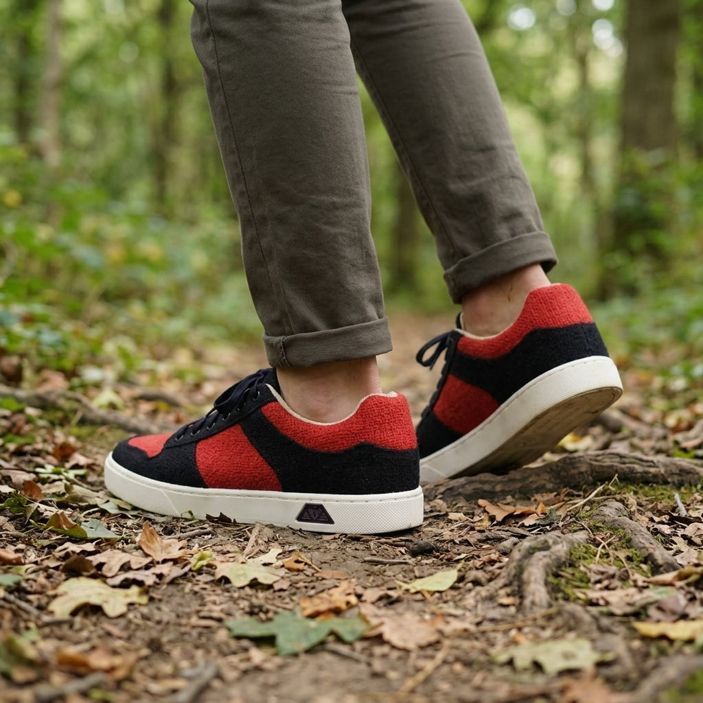 Red & Black Hemp Sneakers – Organic Lace-Up Casual Shoes