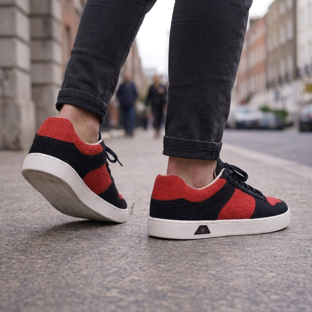 Red & Black Hemp Sneakers – Organic Lace-Up Casual Shoes